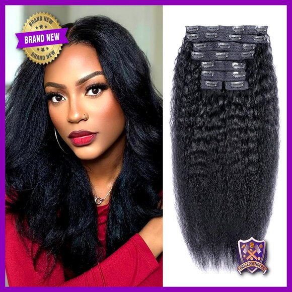 20 Inch Kinky Straight Clip In Hair Extensions, 8pcs 110g Human Hair main image 6